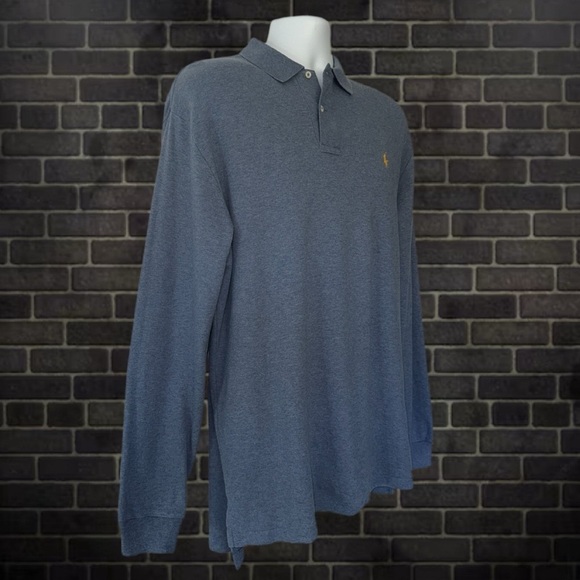 Polo Ralph Lauren Long Sleeve Polo Shirt Men’s Size- Large Blue Cotton Gold Pony - Picture 8 of 9